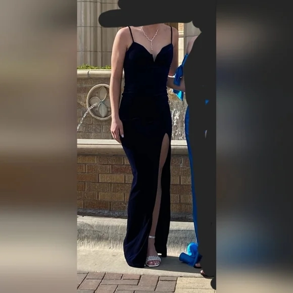 Navy Blue Spaghetti Strap Maxi Gown for Weddings